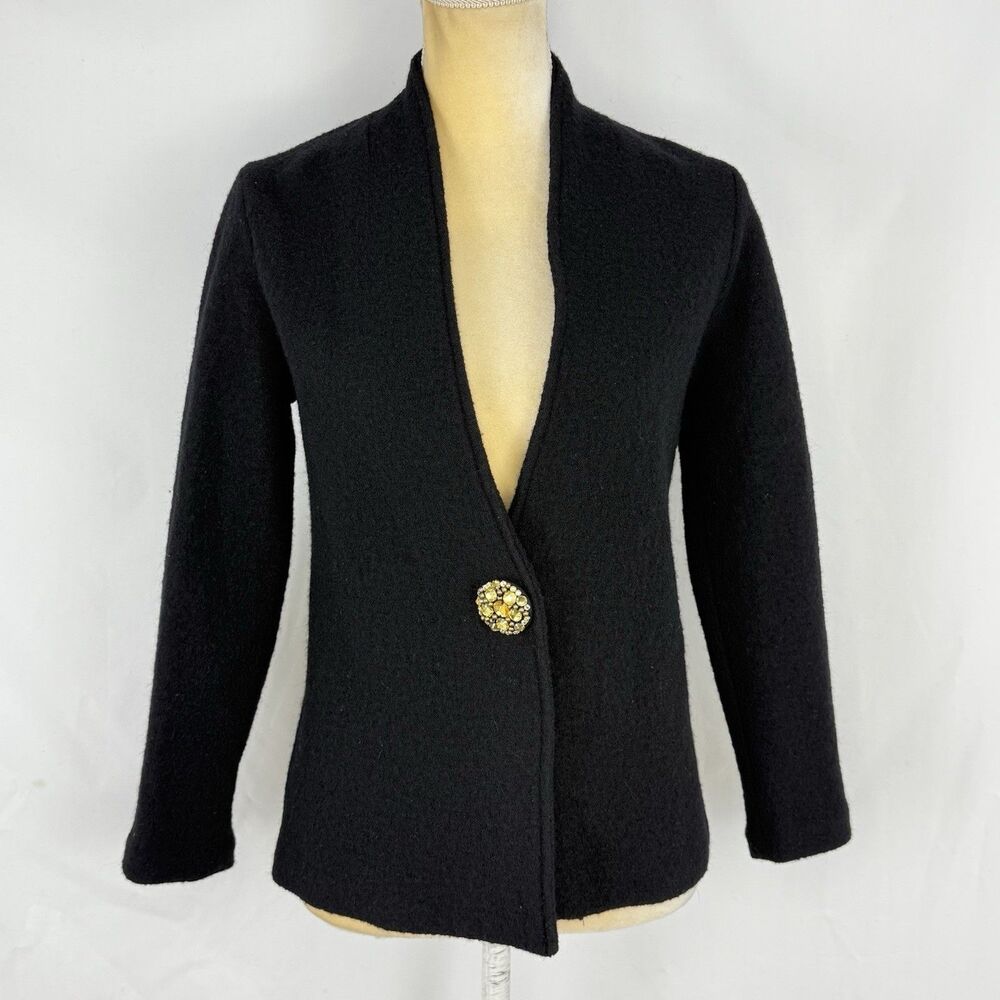 Jones New York Women XS Vintage Merino Wool Blazer Jacket One Button Black